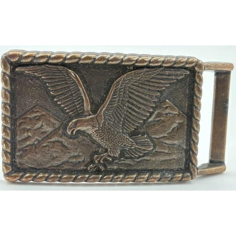 Flying American Eagle‎ & Mountains Vintage Brass Belt Buckle Patriotic USA